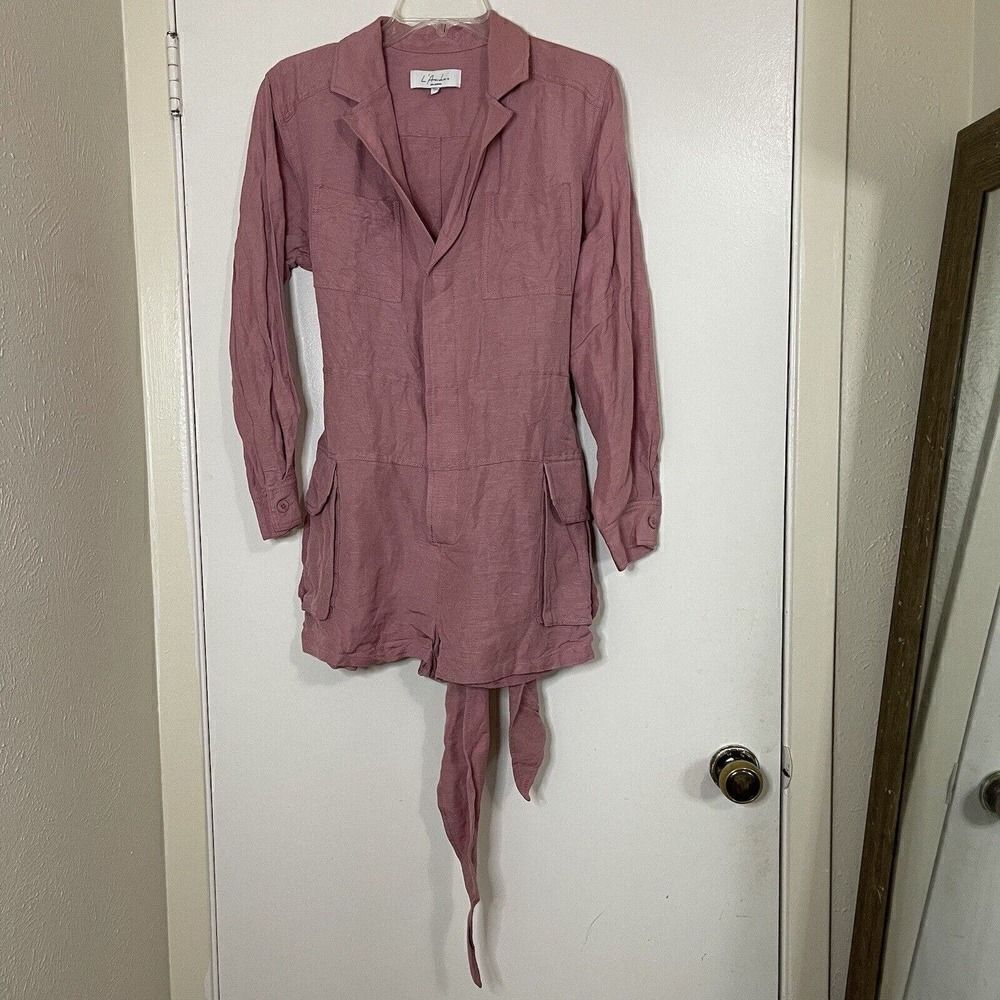 NWOT REVOLVE L'Academie Eden pink Tie waist linen romper size US small - Picture 6 of 8